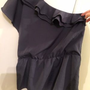 Charcoal Gray One Shoulder Blouse